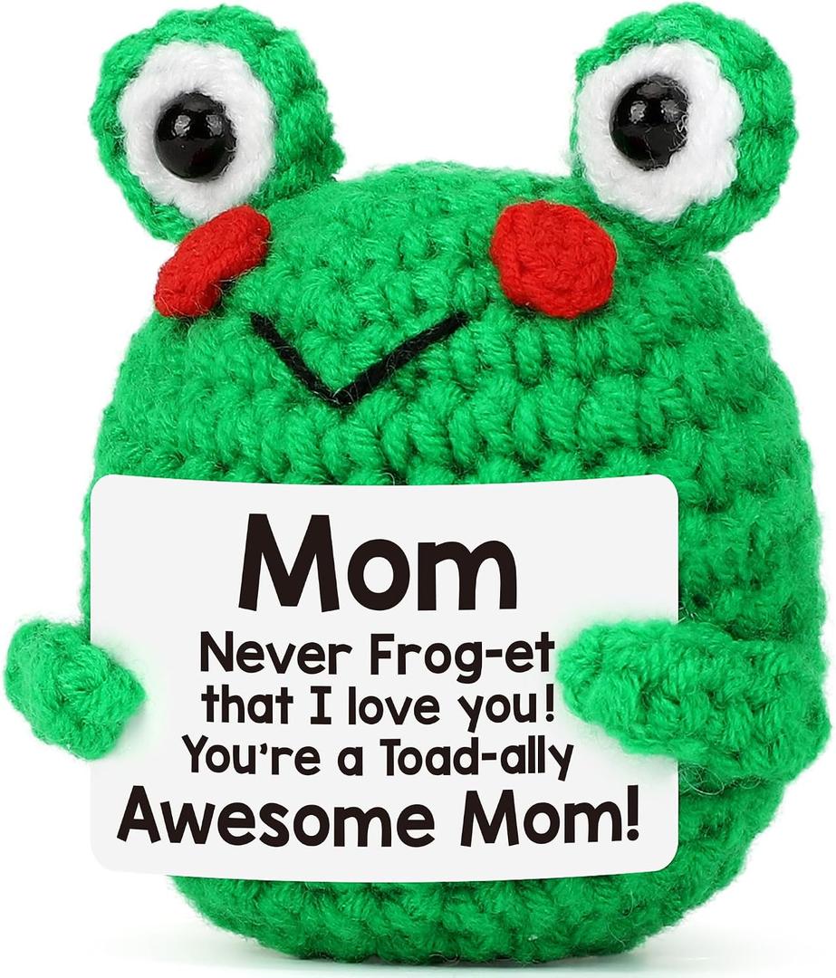 Mom Gifts, Gifts for Mom from Daughter Son, Moms Birthday Gift, I Love You MOMs Present for Moms Mother in Law Step Mama Mommy, Mother's Day Birthday Gift Cute Handmade Crochet Positive Frog