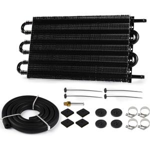 5/16" Transmission Oil Cooler, Aluminium 6 Pass Tube and Fin Cooler Kit Universal Black
