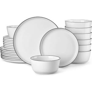 MALACASA 24-Piece Dinnerware Set for 8, White Black-Rim Porcelain Dishes