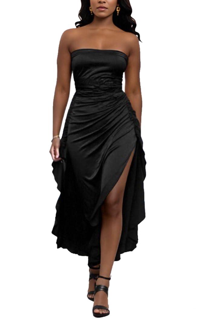 TDiooCor Women Off Shoulder Sleeveless Maxi Long Evening Dress Black (S)