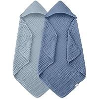 Looxii Baby Bath Towels 2 Pack Muslin Hooded Baby Towels for Newborn and Infants, 100% Cotton, Large 32x32Inch, Soft and Absorbent