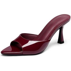 Coutgo Womens Heeled Mules Pointed Peep Toe High Heels Slip On Backless Mule Sandals Dress Shoes(11)