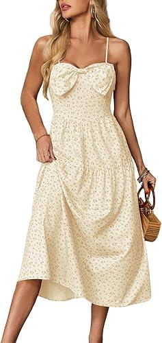 Wenrine Womens Floral Maxi Dress Bow Spaghetti Strap Casual Summer Boho Flowy Beach Sundress L Wenrine Womens Floral Maxi Dress Bow Spaghetti Strap Casual Summer Boho Flowy Beach Sundress L