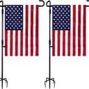 TOPFLAGS 2 Pack Garden Flag Stand with American Flag Garden Flag Heavy Duty Metal Yard Flag Holder Pole Stake Small Flag Stands for Garden Flags 12 x 18 with Clips and Stopper