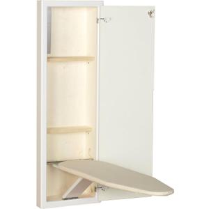 Household Essentials in‑Wall Recessed Ironing Board Cabinet with Storage Shelves, White Finish, 15.75"L x 7.75"W x 47.75"H