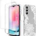 Case for Galaxy A24 4G Case, Samsung A24 4G SM-A245F with Tempered Glass Screen Protector,Floral Design Shockproof Bumper Full Body Protective Cell Phone Cover for Samsung Galaxy A24 Mandala