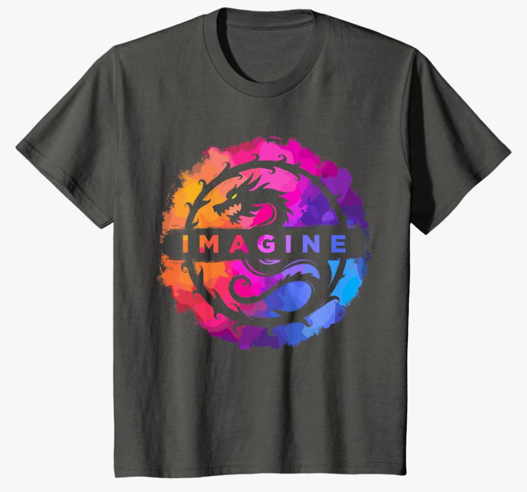 Imagine a Colourful Fantasy Retro Dragon T-Shirt,S