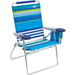 Rio Brands 17" Extended Height 4-Position Folding Beach, Camping, Lawn Chair, Blue/White/Green