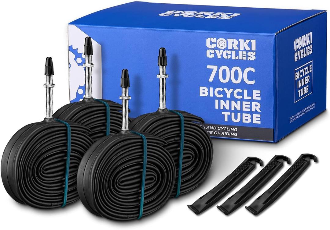 4-Pack Road Bike Tubes - Butyl Rubber 700c Bike Tube Replacement - Presta/Schrader - 48mm / 60mm, Size: 700x35-43c