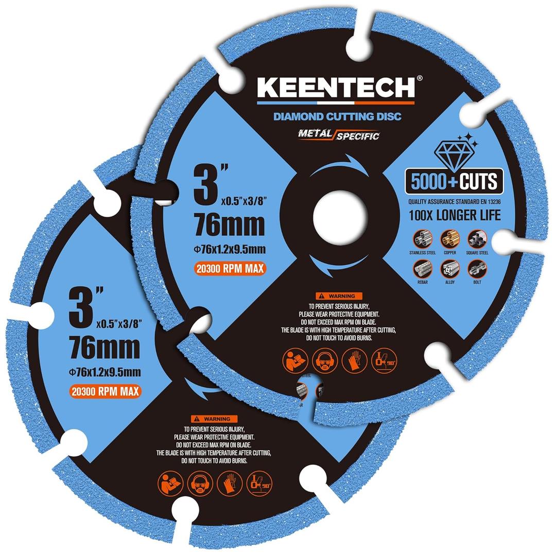 KEENTECH 3 x 3/8 Inch Diamond Cut Off Wheel for Metal Cutting, Compatible with Die Grinder (2-Pack)