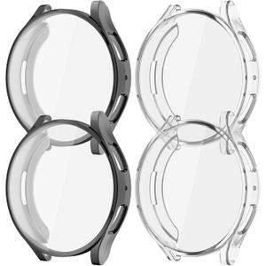 [4-Pack] for Samsung Galaxy Watch 6 40mm Screen Protector Case, Protective Soft TPU Face Cover Replacement Bumper Accessories for Galaxy Watch 6 40mm Women Men (Clear/Clear/Black/Black)