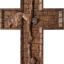 BGCOPPER Crucifix Wall Cross Handmade Wooden Cross with Hook, Christian Wall Art Jesus Wall Cross Gifts for Church Home Room Decor Christmas Cross - 14 Inch