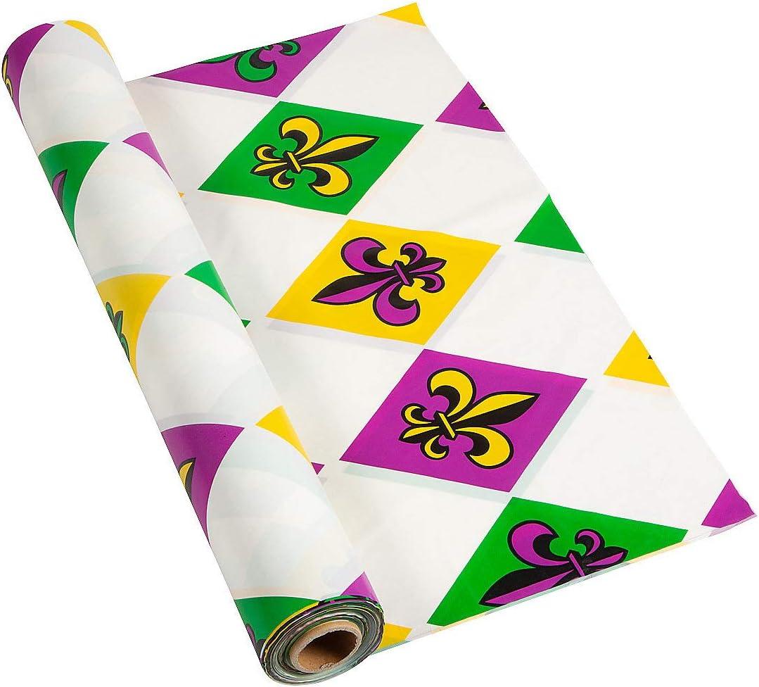 Fun Express Mardi Gras Plastic Tablecloth Roll 40" x 100 ft.- Perfect for Party Supplies, Celebrations, and Festive Events - 1 Durable Piece for Easy Setup