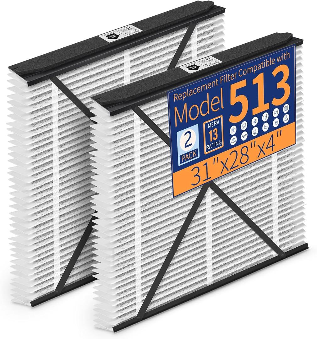 513 510 Replacement Filter Compatible with AprilAire Air Purifier Models 1510, 2516, Merv 13 Whole House Furnace Filters Size 31x28x4, 2-Pack