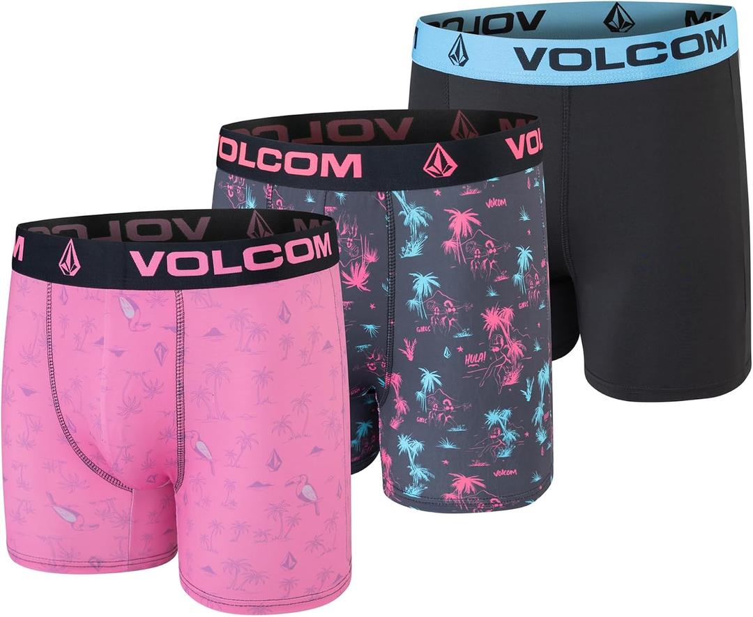 Volcom Mens Boxer Briefs 3 Pack Poly Spandex Performance FLY-LESS Support Boxer Briefs Underwear (Black, M)