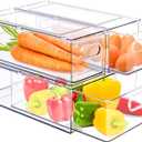 3 Pack Fridge Organizer and Storage,Clear Storge Bins with Pull-out Drawer, Fridge Drawers Clear Stackable Storage Bins Containers for Freezer, Refrigerator, Pantry, Kitchen