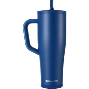 Ice Shaker 40 oz Tumbler with Handle and Straw | 40oz Navy | Cold for 30+ Hours | 2-in-1 Tumbler Shaker Bottle | Odor-Free 40 ounce Bottle for Water, Protein Shakes, Smoothies, Cocktails