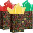 Gueevin 50 Pcs Happy Juneteenth Gift Bags Bulk with Handles Black History Month Treat Paper Bags Black Freedom Day Theme Favor Bags for Kwanzaa BHM African American Party Supplies