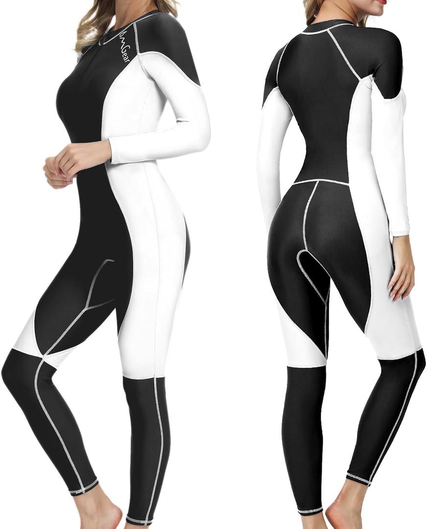 OMGear Dive Skin for Women Men Snorkel Suit Full Body Swimsuit Quick Dry Thin Diving Suit UV Protection Rash Guard Long Sleeve Swimwear Swimming Kayaking Snorkeling Gear (X-Large, Black)