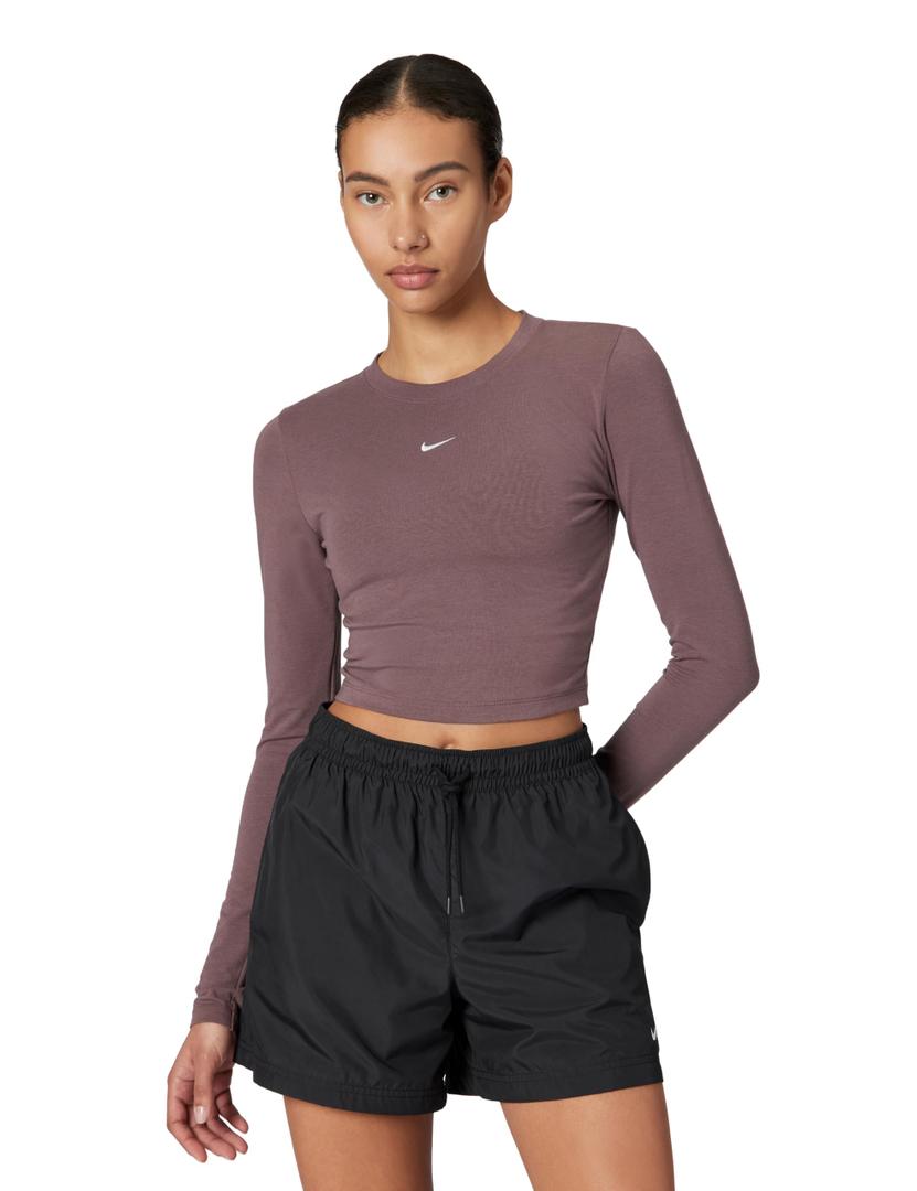 Nike Women's Sportswear Chill Knit Slim Long-Sleeve Cropped Top, Tattoo/White, Medium (L)