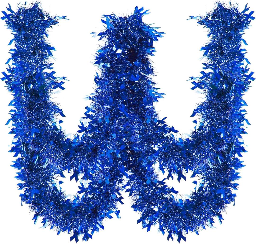 Meanplan 59 Feet Child Abuse Prevention Awareness Tinsel Garland Blue Ribbon Child Abuse Awareness Metallic Twist Garland Decoration for Charity Support Event Supply