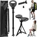 Adjustable Cane with Seat Folding Lightweight, Portable Cane Chair for Adults & Seniors, Walking Stick with Seat for Travel Hiking, with Cushion Carry Bag, Adjustable - Large
