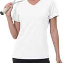 MAGCOMSEN Women's Workout Tops Short Sleeve UPF 50+ Athletic Shirts Quick Dry V-Neck T-Shirt Moisture Wicking Gym Tee (White, S)