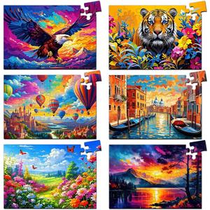 6 Pack 36-Piece Large Jigsaw Puzzles for Seniors Easy Dementia Alzheimer Products Dementia Activities Memory Training Game for Elderly Alzheimer's Patients in Nursing Home Gift (Style 1)