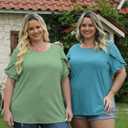 DOLNINE Womens-Plus-Size-Dressy-Summer-Tops Ruffle Petal Short Sleeve T Shirts Casual Loose Tunics Cute Trendy Blouses (XX-Large, Yh004)