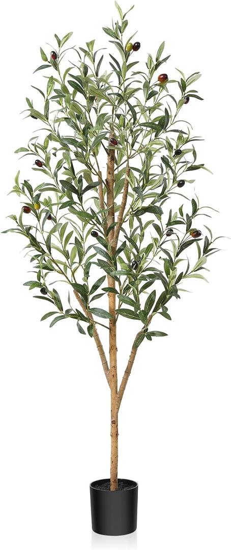 Artificial Olive Tree 4ft, Lush Faux Olive Tree for Indoor with Natural Wood Trunk and Lifelike Fruits, Silk Tall Fake Olive Tree for Home Decor Office Living Room, 1Pcs
