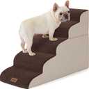 ZOMISIA Dog Stairs for High Beds - Pet Stairs Ramp for Couch, 35D Foam Dog Steps for Small to Large Pets, with Non-Slip Bottom Brown, 5 Steps, 15.7x33x22.8 