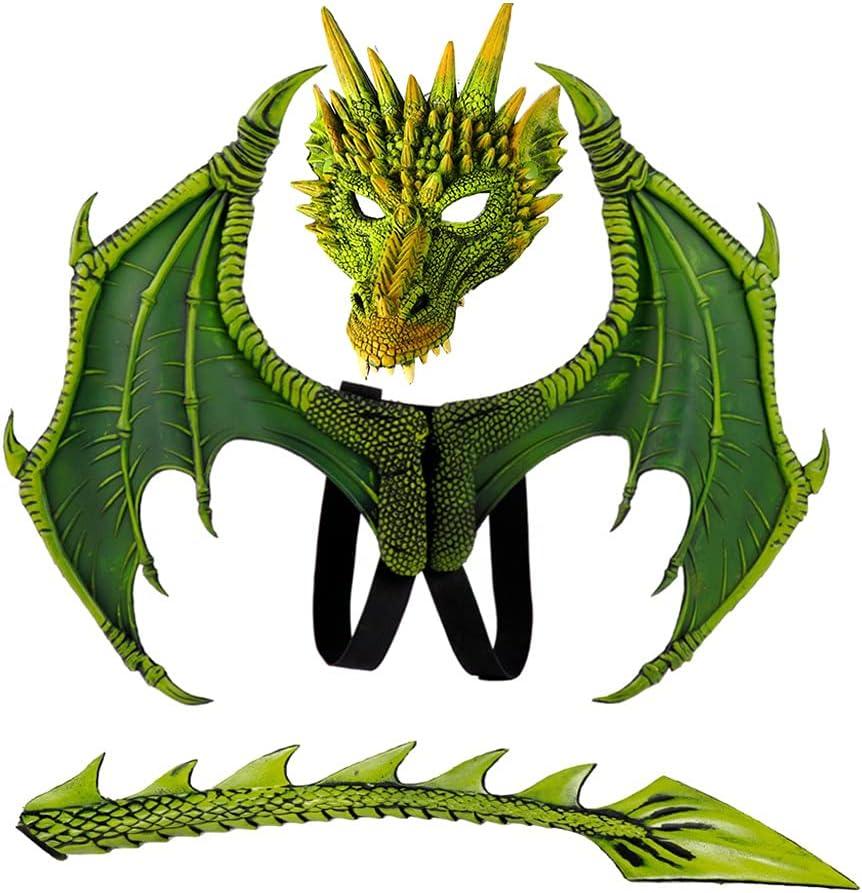 CRTEPST Dragon Costume for Kids Boys Girls, Dragon Wing Tail Mask Set,Halloween Dinosaur Cosplay Set for Child