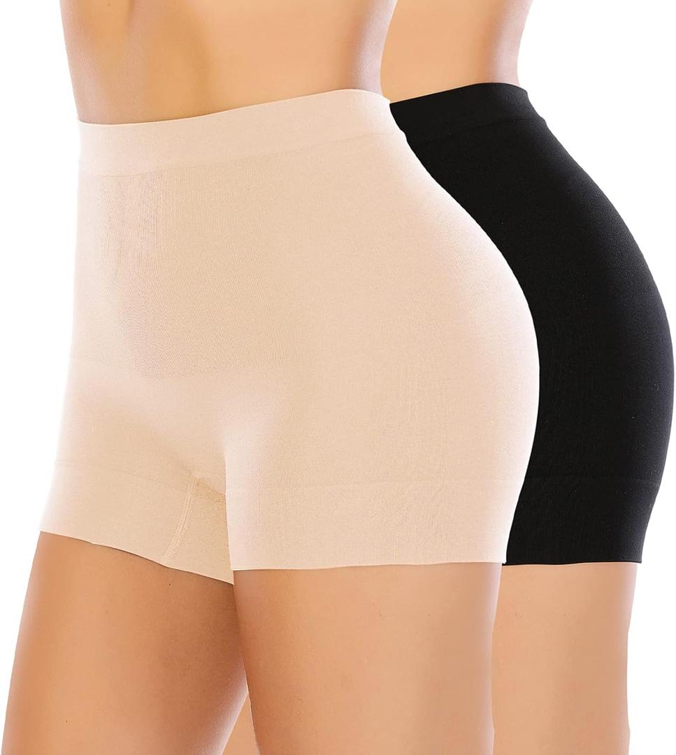 Seamless Shaping Boyshorts Panties for Women Slip Shorts Under Dress Shapewear Shorts Tummy Control Underwear (Medium, B# Black+beige)