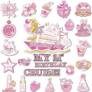 21st Birthday Cruise Door Magnets Decorations, Rose Gold Happy 21st Birthday Cruise Ship Door Decor Magnetic for 21st Women Men Anniversary Party Supplies Favors Door Refrigerator Fridge Car Kitchen