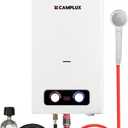 CAMPLUX 2.64 GPM Portable Tankless Water Heater, Outdoor Propane Water Heater with 4.33" S/S Rain Cap, for Camping, Cabin, Windproof Design, 68,000 BTU, BD264C