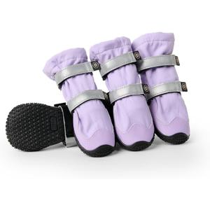 Spark Paws Dog Rainboots, Waterproof Dog Shoes for Medium to Large Dogs, Non Slip, Dog Booties and Paw Protectors - 4PCS Doggie Hiking Boots with Reflective Straps - Lilac, Size 8