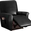 vctops 4 Pieces Waterproof Faux PU Leather Recliner Slipcovers Stretch Soft Sofa Couch Cover Anti-Slip Furniture Protector with Elastic Bottom for Kids Cats Dogs(Black, 1 Seat)