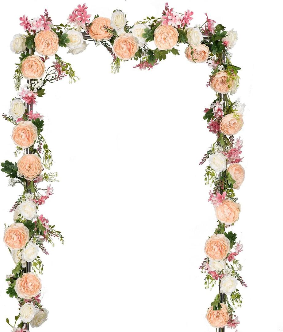 DearHouse 2Pcs Artificial Peony Flower Garland - Silk Peony Garland with Pink and White Flowers for Wedding Party Table Decoration,6ft/Strand (Champagne)