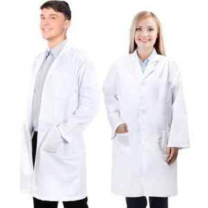 Snwquik Lab Coat for Men&Women,Doctor Costume for Adults,White Long Sleeve Unisex Science Chemistry Lab Coat (Large)
