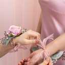Fnize Pink Corsage and Boutonniere Set for Bride Groom Bridesmaids Groomsmen Wedding Homecoming Flowers Prom Suit Accessories, Rose Boutonniere and Wrist Corsage Flower