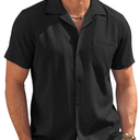 Men's Casual Button Down Shirts Short Sleeve Summer Cuban Vacation Beach Shirts XL- Tall