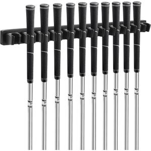 Wooden Golf Club Holder Wall Mount 12 Clips Golf Club Rack Hanger Organizer for Wall Display Garage Putters with Screws, Grip up Type (Black)