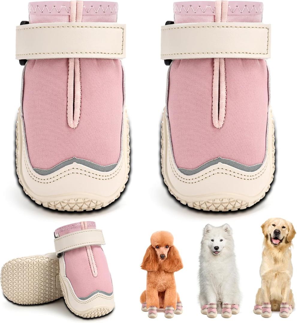 Hcpet Dog Boots for Large Dogs, Dog Shoes for Hot Pavement Winter Snow, Paw Protector Dog Booties Designed for Comfort and Breathability, Outdoor Booties for Dogs for Hiking Pink Size 5