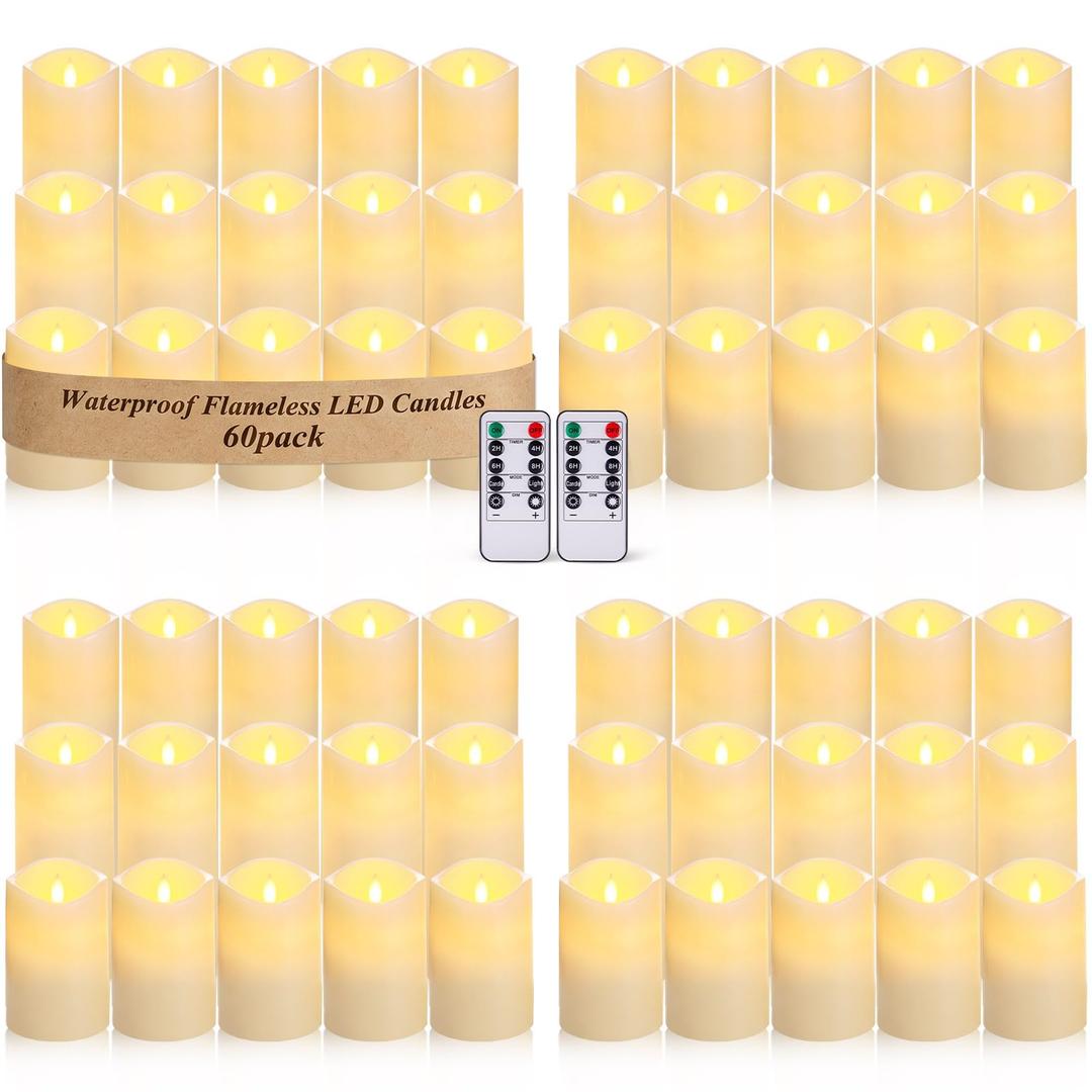 Retisee 120 Pcs Flameless Pillar Candles Bulk LED Candles with Remote Timer