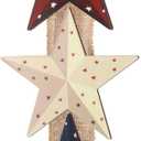 RattanView 4th of July Door Sign Rustic Star Patriotic Wreath Memorial Day Decoration 250th Anniversary Wooden Hanging Sign Plaque American Flag Independence Day Decorations for Front Door Porch Decor