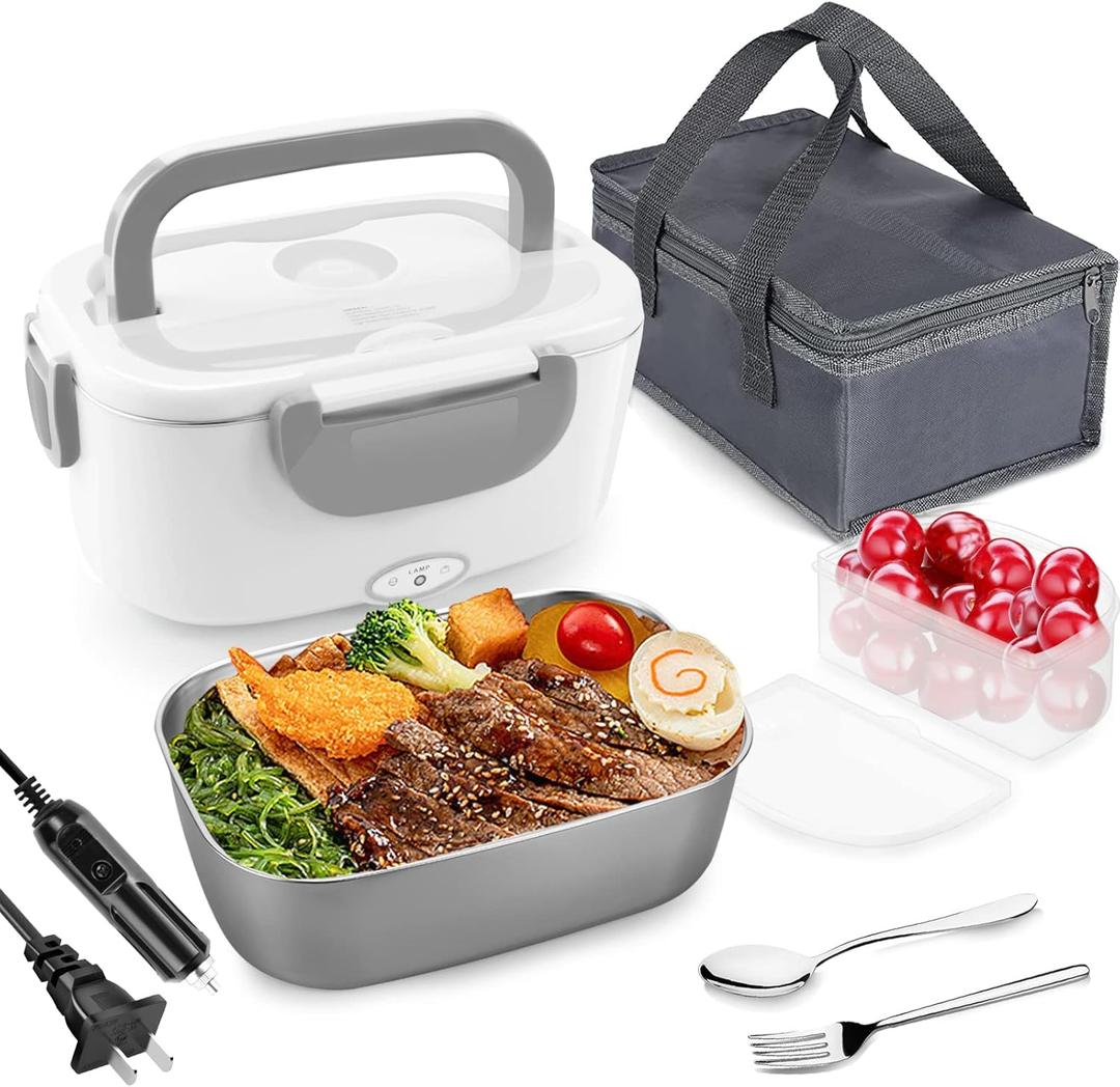 FVW Electric Lunch Box Food Heater, 3 in 1 Portable Food Warmer Lunch Box for Car & Home, Leak Proof, Lunch Heating Microwave with 304 Stainless Steel Container 1.5 L, 110V/12V/24V