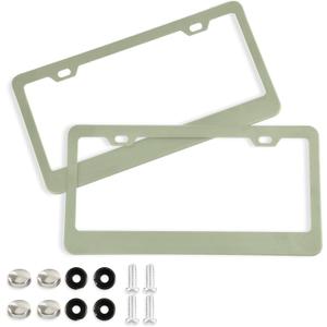 Kigai Sage Green Elliptical License Plate Frames with Screw Caps Universal Car License Plate Holder Automotive Parts Decoration-2PCS