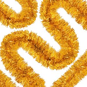 50 Ft Christmas Tinsel Garland Gold Thick Tinsel Garland Xmas Tree Decorations Metallic Tinsel Twist Garland for Christmas, Birthday, Party Decor Indoor Outdoor Party Supplies