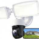 PTZ Security Camera with Floodlight, 360° Auto Tracking 1080P, 2500 Lumens, Color Night Vision, Weatherproof, 90dB Siren, Includes 64GB TF Card & Plug-in Adapter
