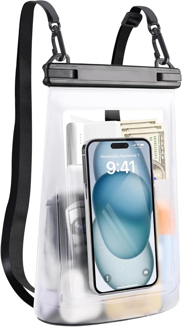 2L Waterproof Phone Pouch for iPhone 16 15 14 11 Pro Max & Galaxy S24 S21 - Floating Large Capacity Dry Bag Stores Sunscreen, Sunglasses - Oversized Waterproof Bag for Beach, Swimming, Kayaking (Clear White-2L)